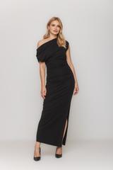 Czarna zmysłowa sukienka z drapowaniem i dekoltem typu woda