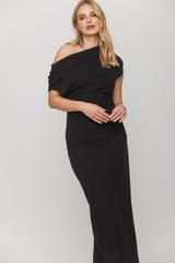 Czarna zmysłowa sukienka z drapowaniem i dekoltem typu woda