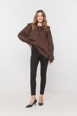 Czarne leginsy z grubej dzianiny bawełnianej