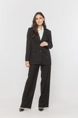 Czarne szerokie spodnie z zakładkami w eleganckim stylu