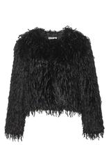 Czarne wyjściowe futerko z efektownymi frędzlami