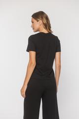 Czarny bawełniany t-shirt z ręcznie wyszywaną różą