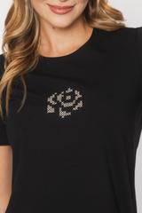 Czarny bawełniany t-shirt z ręcznie wyszywaną różą