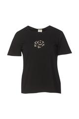 Czarny bawełniany t-shirt z ręcznie wyszywaną różą