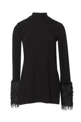 Czarny dzianinowy półgolf z futerkiem przy rękawach