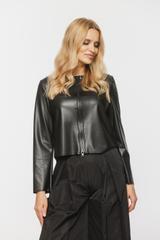 Czarny krótki żakiet z imitacji skóry zapinany na suwak