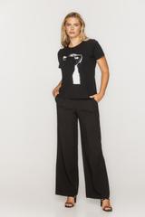 Czarny t-shirt z nadrukiem kota