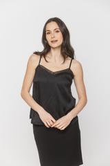 Czarny top z koronką z wiskozowej satyny