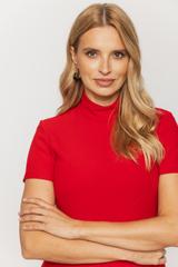 Długa awangardowa bluzka z czerwonej tkaniny