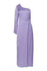 Długa satynowa sukienka z odkrytym ramieniem