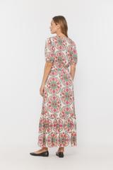Długa wiskozowa sukienka boho z falbaną