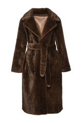 Długie syntetyczne futro z klasycznym kołnierzem i haftkami