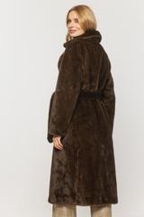 Długie syntetyczne futro z klasycznym kołnierzem i haftkami