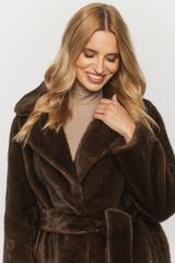 Długie syntetyczne futro z klasycznym kołnierzem i haftkami