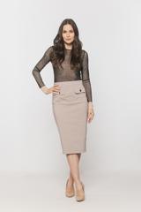 Dopasowana beżowa spódnica z ozdobnymi patkami
