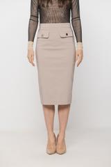 Dopasowana beżowa spódnica z ozdobnymi patkami