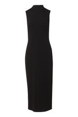 Dopasowana czarna sukienka midi ze stójką