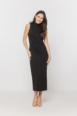 Dopasowana czarna sukienka midi ze stójką