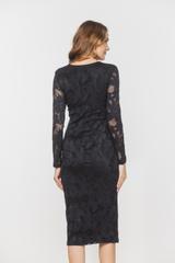 Dopasowana sukienka z elastycznej granatowej koronki