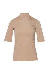 Dopasowany beżowy półgolf z krótkim rękawem