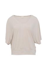 Dzianinowa beżowa bluzka ze ściągaczem w talii