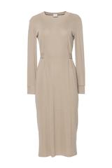 Dzianinowa beżowa sukienka z wiązaniem w talii