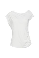 Dzianinowa bluzka ecru z kobiecym dekoltem woda