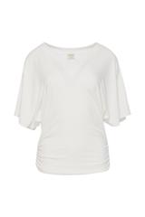 Dzianinowa bluzka ecru z motylkowym rękawem