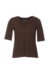 Dzianinowa bluzka w brązowym odcieniu ze sznurowaniem