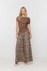 Dzianinowa bluzka z marszczeniami w kolorze ciepłego brązu