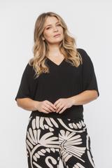 Dzianinowa czarna bluzka ze ściągaczem w talii