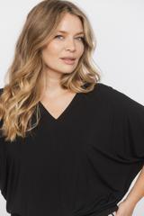 Dzianinowa czarna bluzka ze ściągaczem w talii