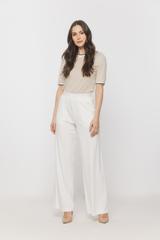 Dzianinowe spodnie ecru z wysokim stanem