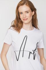 Dzianinowy biały t-shirt z czarnym nadrukiem