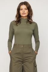 Dzianinowy oliwkowy półgolf z długim rękawem