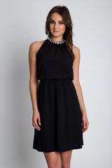 Elegancka czarna sukienka z marszczeniem w talii