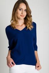 Granatowa bluzka z dekoltem w serek