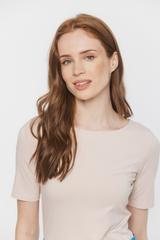 Elastyczna beżowa bluzka z krótkim rękawem