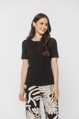Elastyczna czarna bluzka z krótkim rękawem