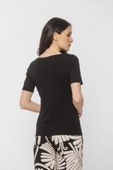 Elastyczna czarna bluzka z krótkim rękawem