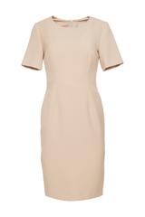 Elegancka beżowa sukienka z krótkim rękawem