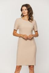 Elegancka beżowa sukienka z krótkim rękawem