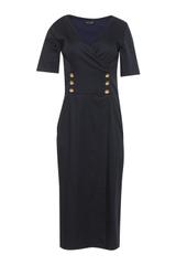 Elegancka granatowa sukienka kopertowa z bawełną