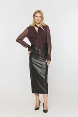 Elegancka śliwkowa bluzka z lekkiego szyfonu