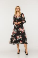 Elegancka szyfonowa sukienka z motywem róż