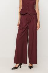 Eleganckie szerokie spodnie z bordowej tkaniny kostiumowej