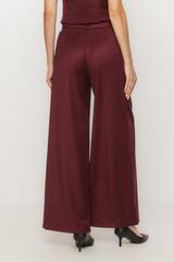 Eleganckie szerokie spodnie z bordowej tkaniny kostiumowej