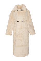 Futerkowy jasny płaszcz zapinany dwurzędowo