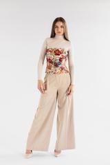 A jacquard corset made from a matt fabric with a floral pattern