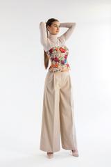 A jacquard corset made from a matt fabric with a floral pattern